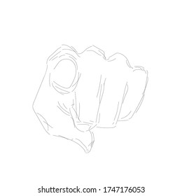 estilo de mano apuntando hacia el frente. signo de mano. ilustración dibujada a mano, iluminación vectorial