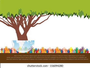 Hand  style save the Earth tree idea. (environment concept)