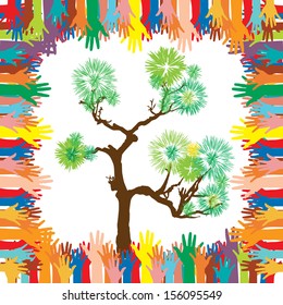 Hand  style save the Earth tree idea. (environment concept)