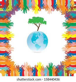 Hand  style save the Earth tree idea. (environment concept)