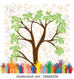 Hand  style save the Earth tree idea. (environment concept)