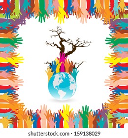 Hand  style save the Earth tree idea. (environment concept)