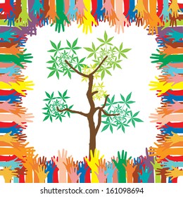 Hand  style save the Earth tree idea. (environment concept)