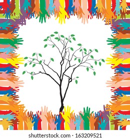Hand  style save the Earth tree idea. (environment concept)