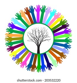 Hand style save the Earth tree idea