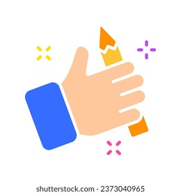 Mano con el icono de línea de lápiz. Controles, touchpad, tablet, teléfono, sensor, pantalla táctil, gadgets. Icono de color vectorial en un fondo blanco para negocios y publicidad.