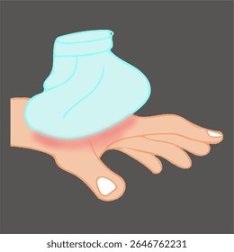Hand leidet unter Schmerzen bekommen Eisbeutel Behandlung Illustration Heilmittel