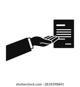 A hand in a suit holding papers, symbolizing business finance and document exchange