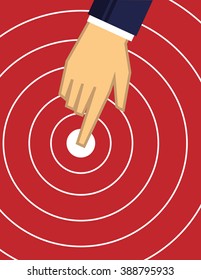 Hand in a suit presses a button which sends out a signal in a ripple effect across the network
