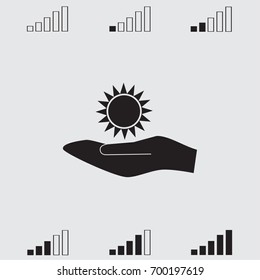 Hand and sun icon, sunshine vector illustration