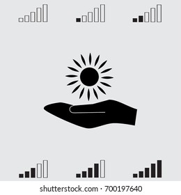 Hand and sun icon, sunshine vector illustration