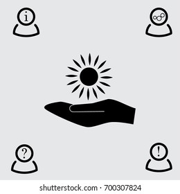 Hand and sun icon, sunshine vector illustration