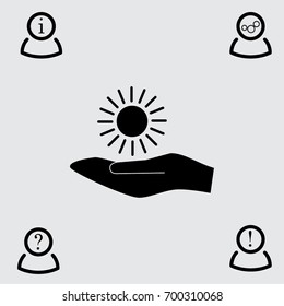 Hand and sun icon, sunshine vector illustration