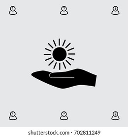 Hand and sun icon, sunshine vector illustration