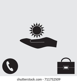 Hand and sun icon, sunshine vector illustration