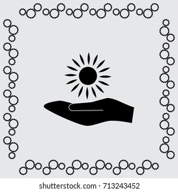 Hand and sun icon, sunshine vector illustration