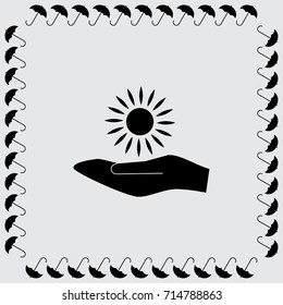 Hand and sun icon, sunshine vector illustration