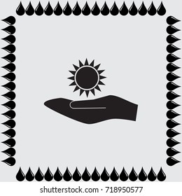 Hand and sun icon, sunshine vector illustration