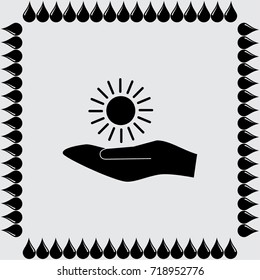 Hand and sun icon, sunshine vector illustration