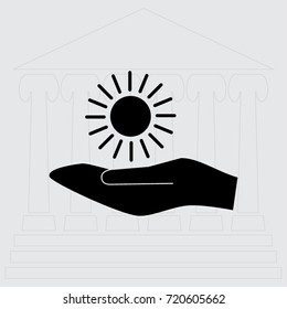 Hand and sun icon, sunshine vector illustration