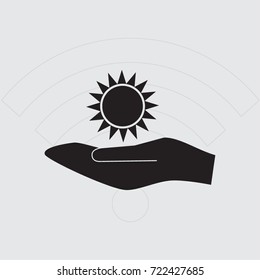 Hand and sun icon, sunshine vector illustration