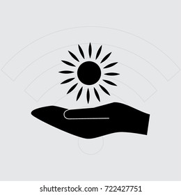 Hand and sun icon, sunshine vector illustration