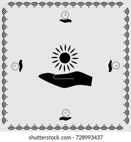 Hand and sun icon, sunshine vector illustration
