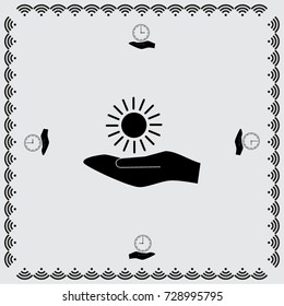 Hand and sun icon, sunshine vector illustration