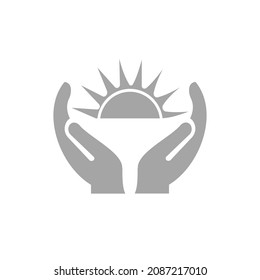 Hand Sun logo design. Sun logo with Hand concept vector. Hand and Sun logo design