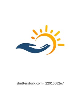 hand and sun logo vector stock illustration