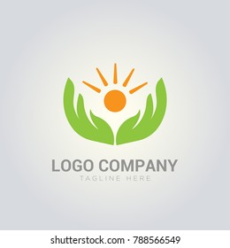 Hand and Sun logo vector, symbol or icon template