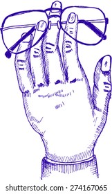 hand & sunglasses, sketch