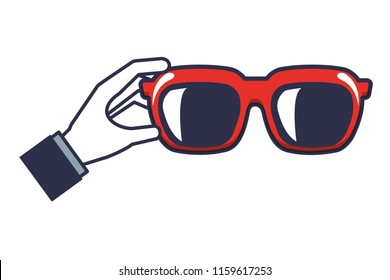 hand with sunglasses summer isolated icon