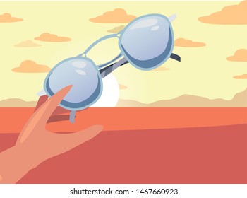 hand with sunglasses summer time vacations design
