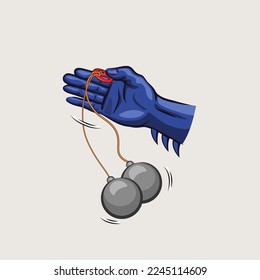 Hand Superhero hold and play Lato-lato games. Vector design