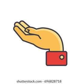 Hand supporting gesture concept. Line vector icon. Editable stroke. Flat linear illustration isolated on white background