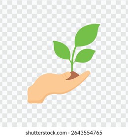 Hand supporting a growing plant, symbolizing care, nurturing, and environmental sustainability.