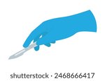 hand of surgeon in a blue medical glove holding a scalpel- vector illustration