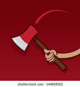 Hand Swinging Ax With Red Background 