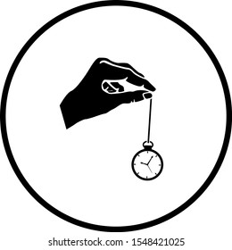 hand swinging a pocket watch to hypnotize symbol