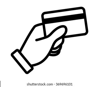 Hand swipe credit card during purchase line art vector icon for apps and websites