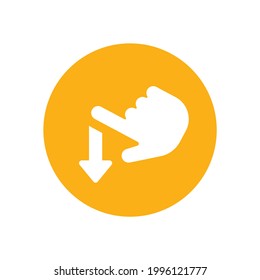 Hand swipe down icon, finger scroll symbol set on white background.