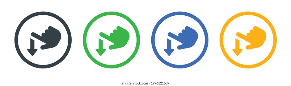 Icono de desplazamiento de mano hacia abajo, desplazamiento vertical, símbolo de línea establecido en fondo blanco