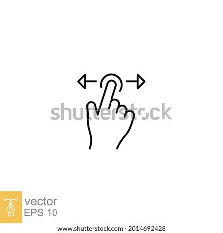 hand swipe icon. Horizontal scroll page symbol. Pointing finger hand cursor with right and left arrow. Pointer mouse Editable stroke vector illustration. Design illustration on white background EPS 10