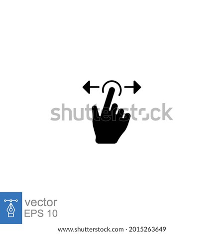 hand swipe icon. Horizontal scroll page symbol. Pointing finger hand cursor with right and left arrow. Pointer mouse sign. Glyph vector illustration. Design illustration on white background EPS 10