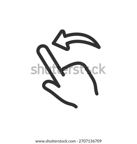 Hand swiping gesture, linear icon. Touchscreen navigation and interaction. Line with editable stroke.