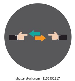 Hand and switch icon.Concept of change in simple design on white background,vector illustration.