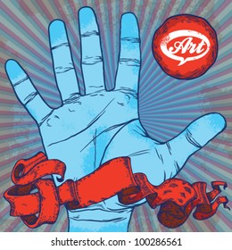 hand symbol with banner for text