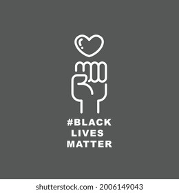 Hand symbol for black lives matter protest in USA to stop violence to black people in U.S. America. Fight for human right. line, pictogram,stroke Vector illustration. Design on black background. EPS10