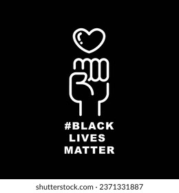 Hand symbol for black lives matter protest in USA to stop violence to black people in U.S. America. Fight for human right. line, pictogram,stroke Vector illustration. Design on black background. EPS10